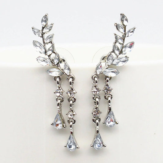 Pendientes colgantes de cristal con diseño de hoja de plata