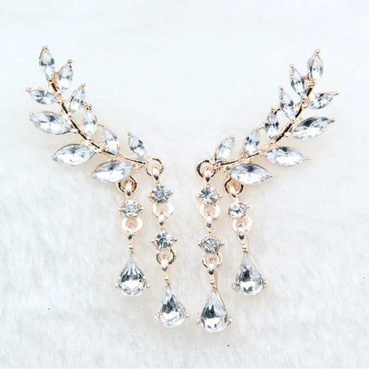 Pendientes colgantes con borlas de hojas de cristal doradas
