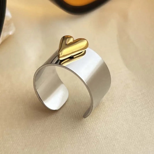 Vintage Silver & Gold Heart Cuff Open Ring