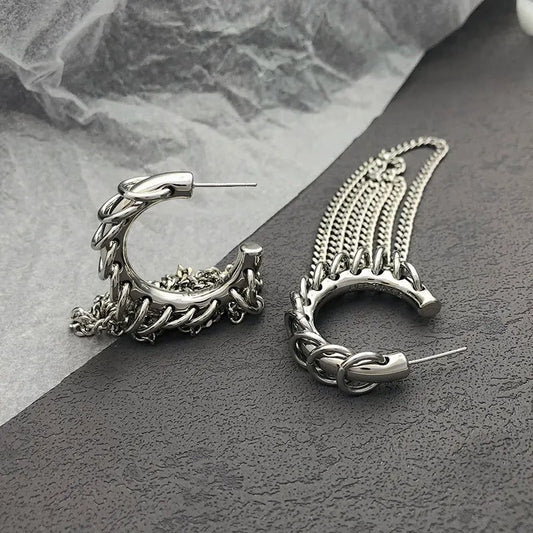 Pendientes de aro con cadena de plata