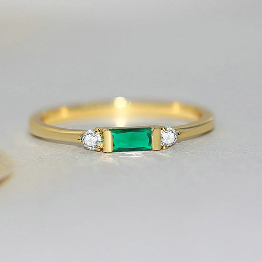 Classic Gold Green Stone & Radiant Ring
