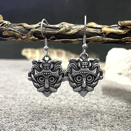 Vintage Silver Tribal Mask Earrings