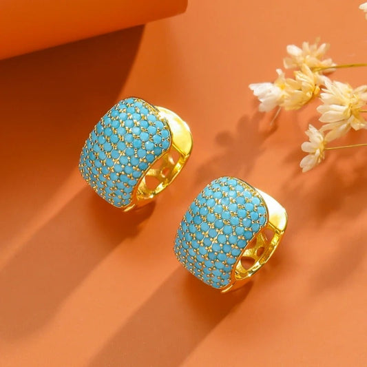 Pendientes de aro vintage de oro y turquesa azul
