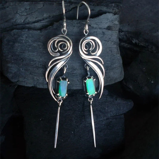 Vintage Silver Opal Dangle Earrings