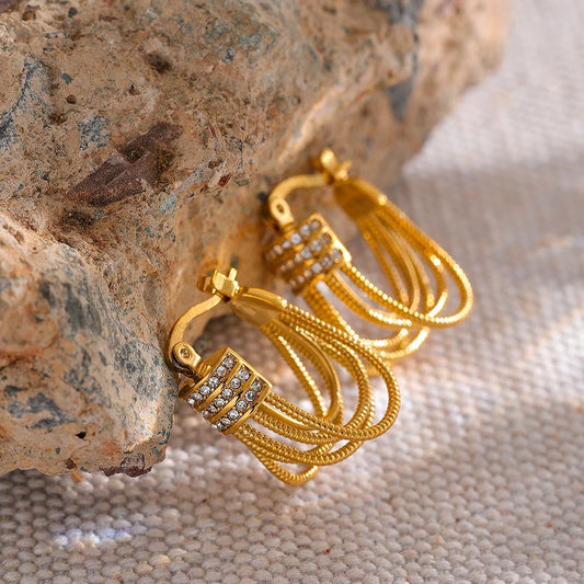 Vintage Gold Tassel Hoop Earrings