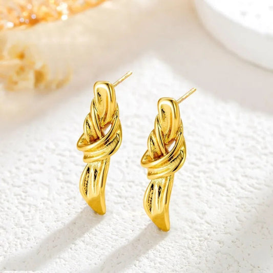 Pendientes colgantes con nudo de cinta dorada