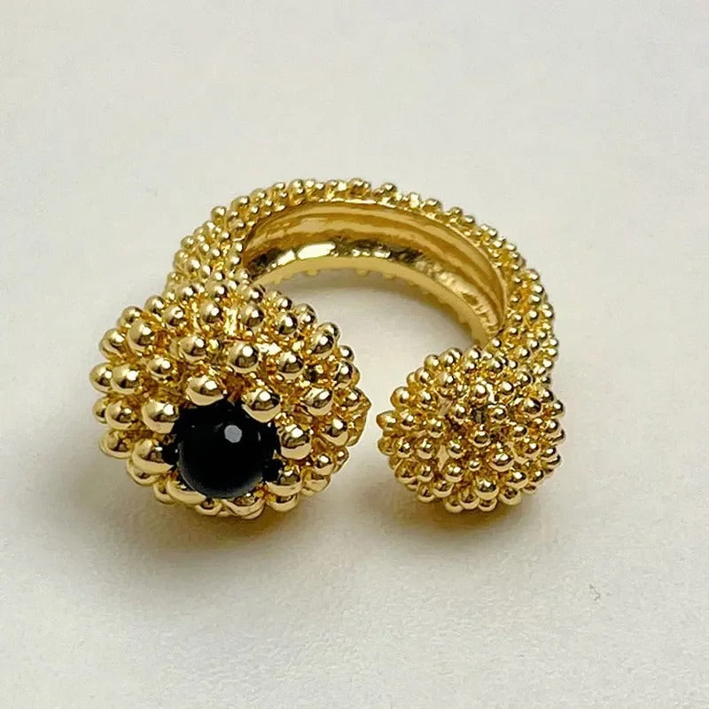 Vintage Black Stone Gold Open Ring