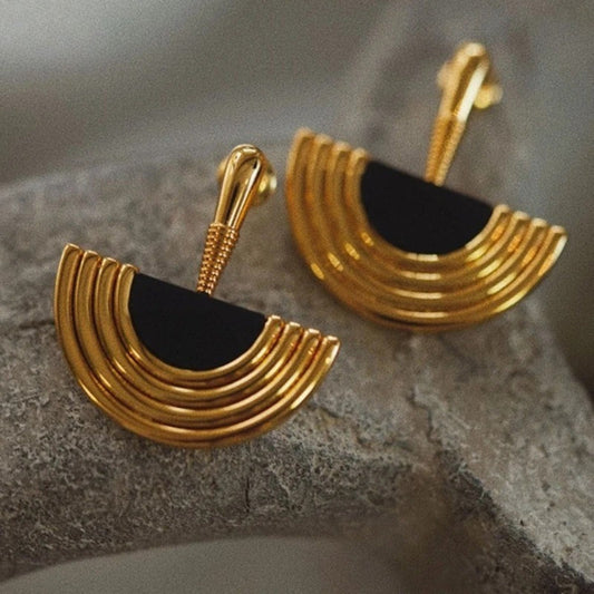 Geometric Half Circle Gold Earrings