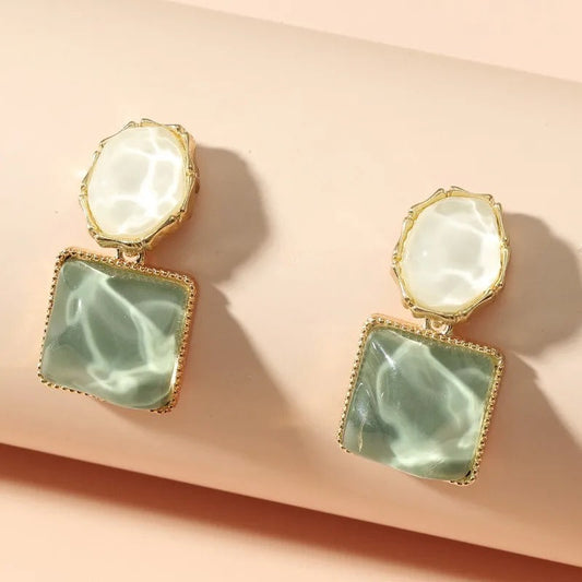 Vintage Green & Pearl Drop Earrings