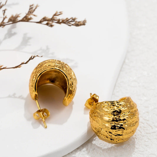 Vintage Curved Gold Stud Earrings