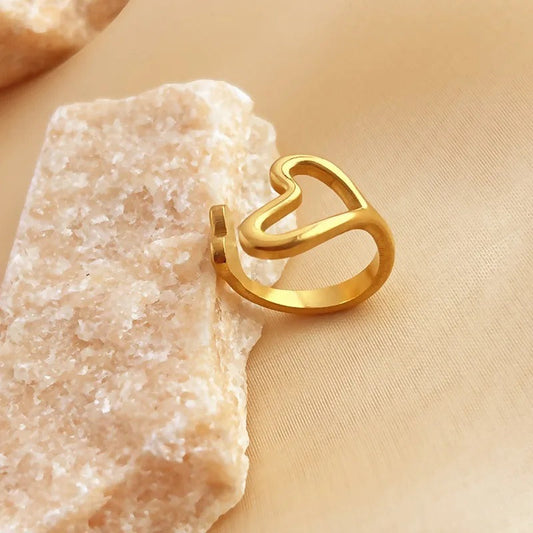 Bague ajustable vintage en or avec symbole d'amour