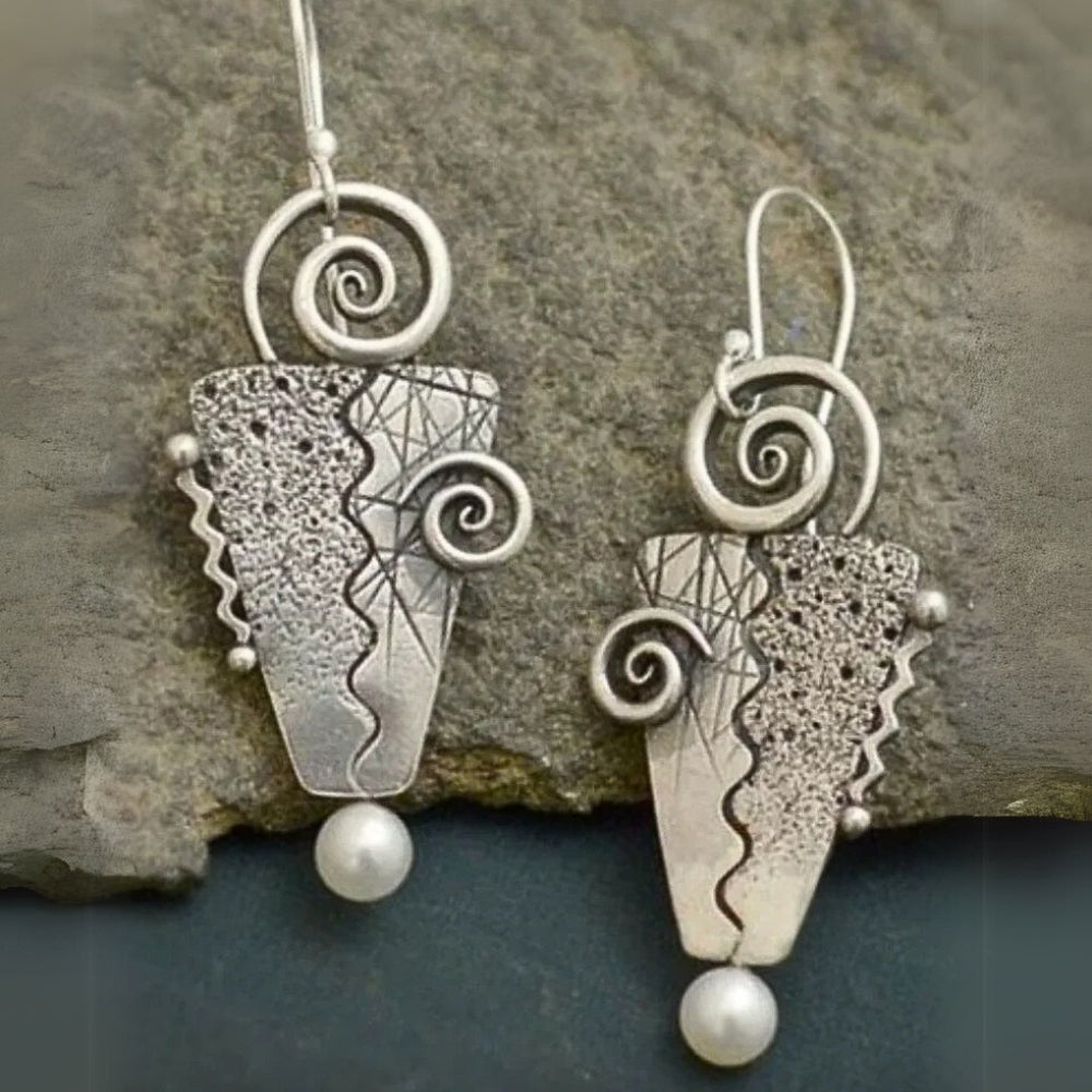 Vintage Silver Spiral & Pearl Earrings