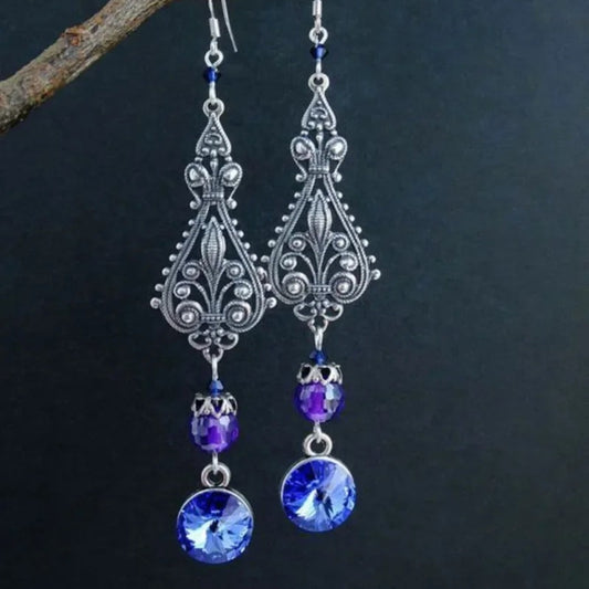 Antique Silver Royal Blue Dangle Earrings