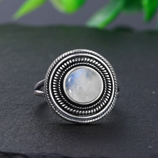 Bague vintage en argent et pierre de lune
