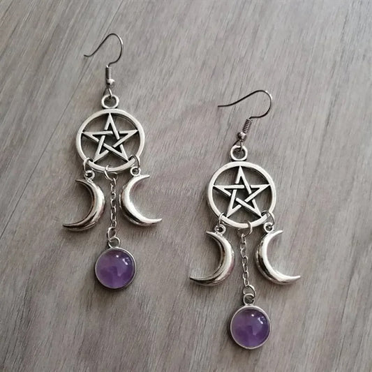 Pendientes de media luna de amatista mística