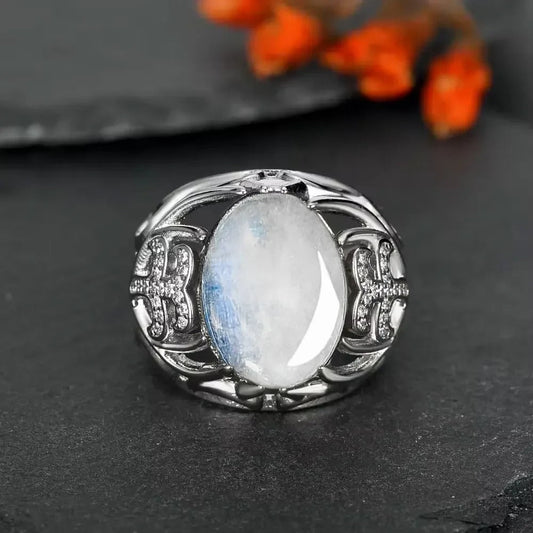 Bague vintage en argent et pierre de lune