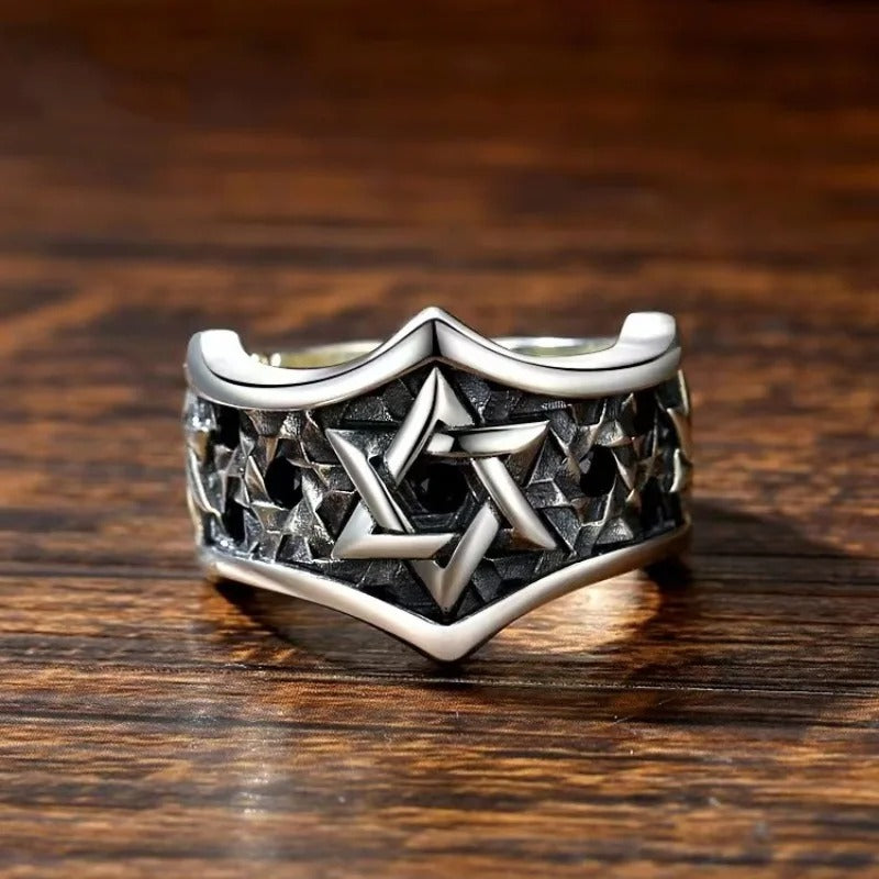 Vintage Silver Star Shield Adjustable Ring
