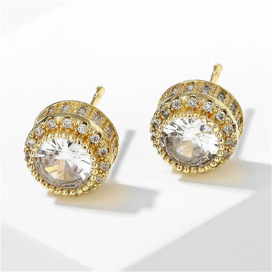 Pendientes vintage dorados redondos y brillantes