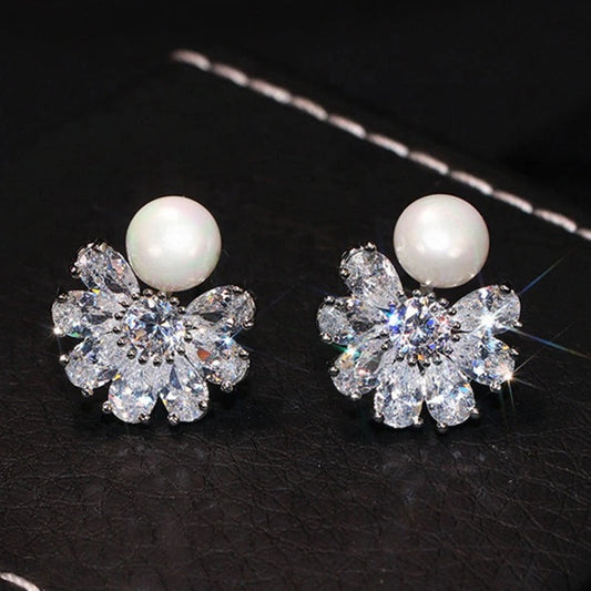 Vintage Pearl & Crystal Flower Earrings