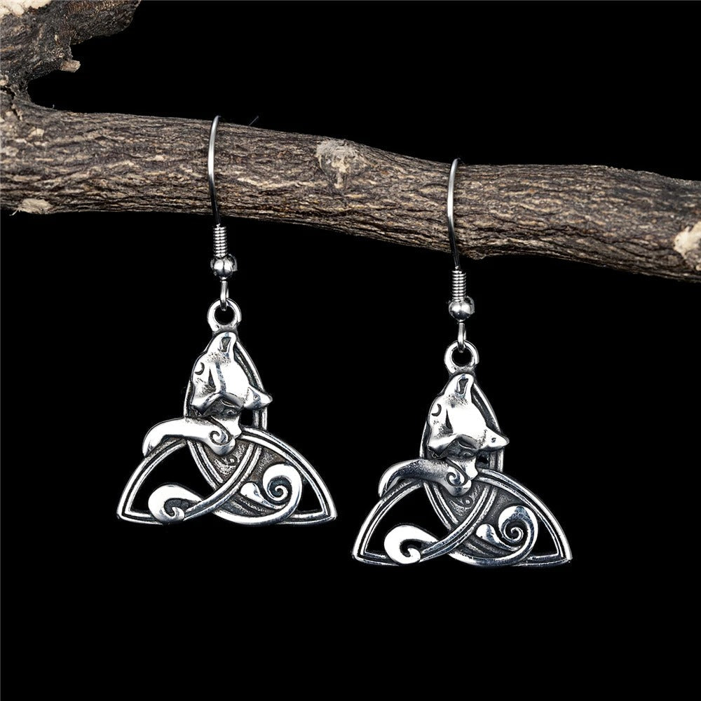 Pendientes colgantes de zorro vintage de plata