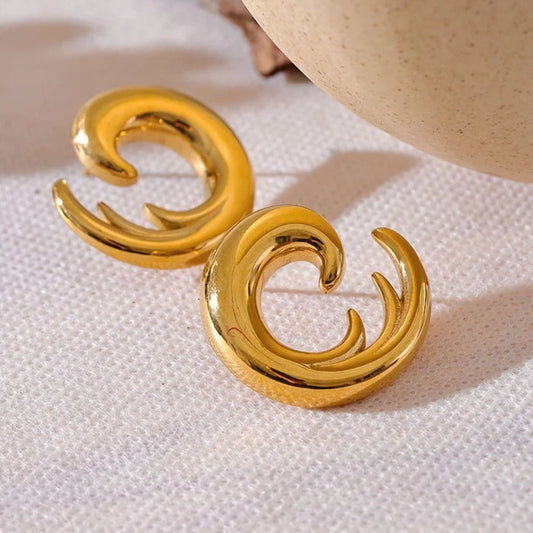 Pendientes curvos abstractos vintage de oro