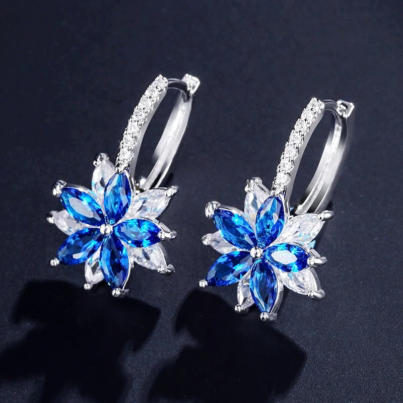 Pendientes vintage de plata con flores azules