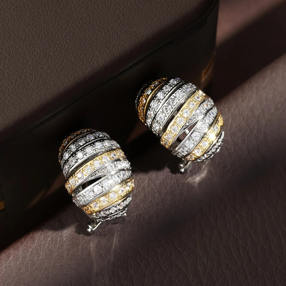Pendientes de cristal rayado dorado y plateado