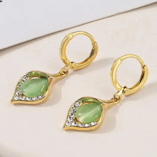 Vintage Green Tulip Petal Dangle Earrings