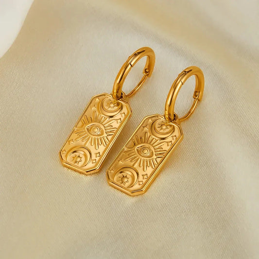 Vintage Gold Eye & Moon Earrings
