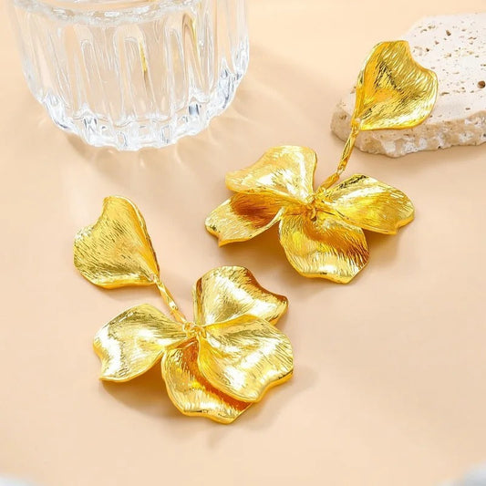 Vintage Gold Petal Drop Earrings