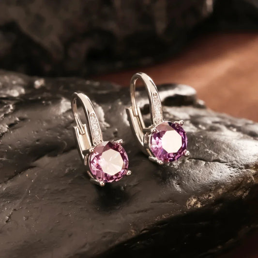 Pendientes vintage de plata redondos morados