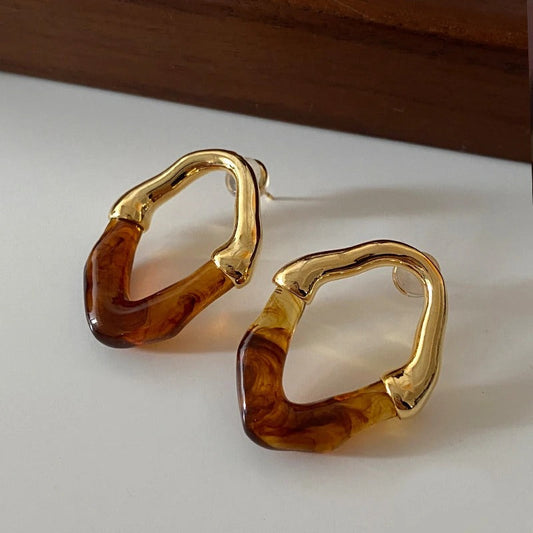 Vintage Swirl Brown & Gold Earrings