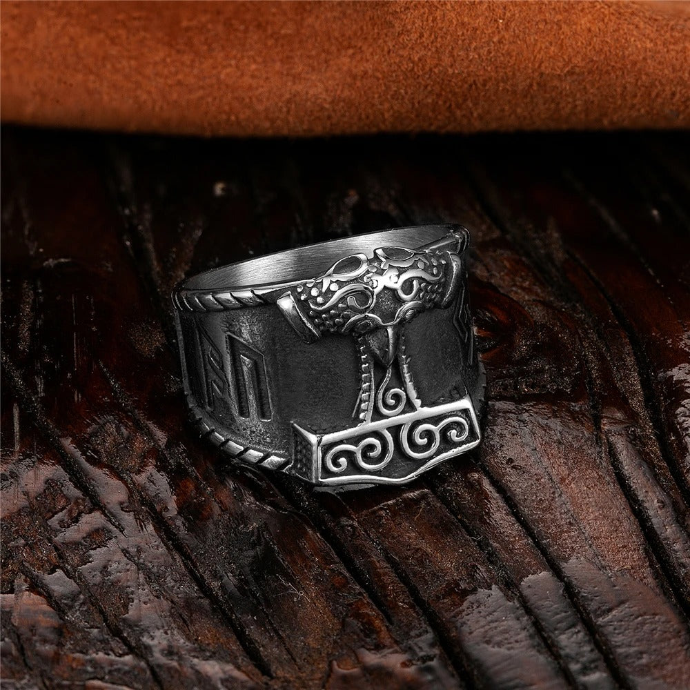 Vintage Silver Norse Mythology Rune Ring